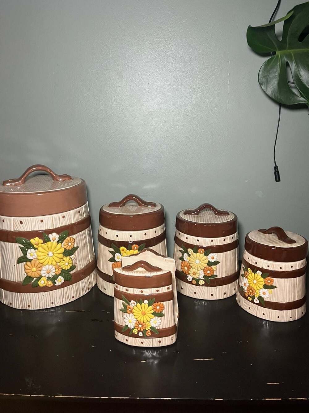 Vintage 70's hand painted ceramic cannister set